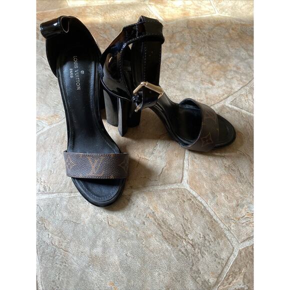 USED LOUIS VUITTON Monogram Silhouette line Shoes heel Sandals EU35 - Picture 2 of 10